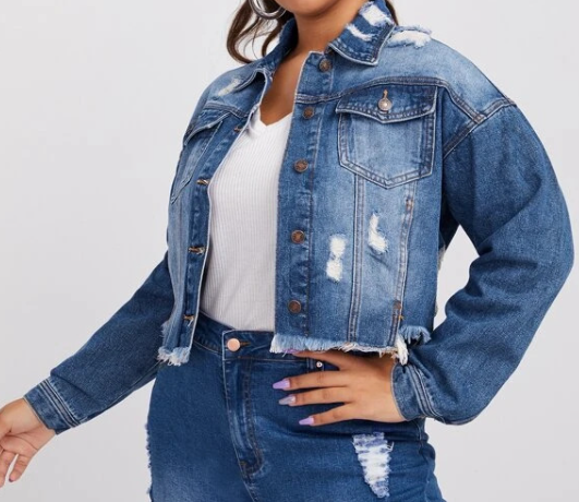 Plus Size Ripped Denim Jacket Coat