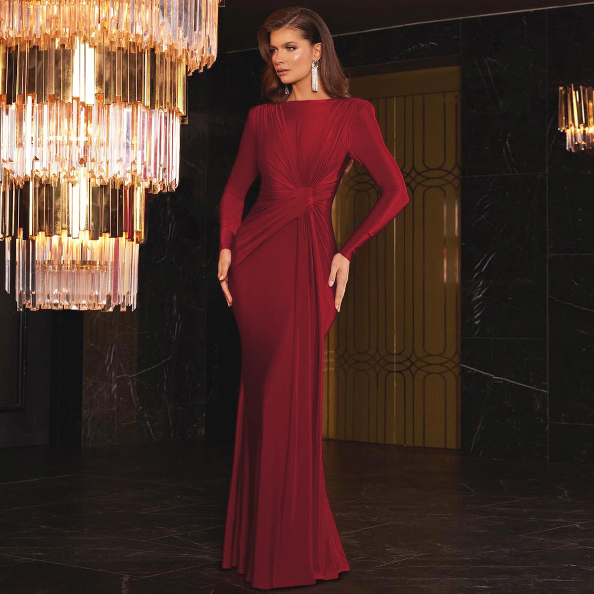 Slim Fit Round Neck Long Sleeves Dress