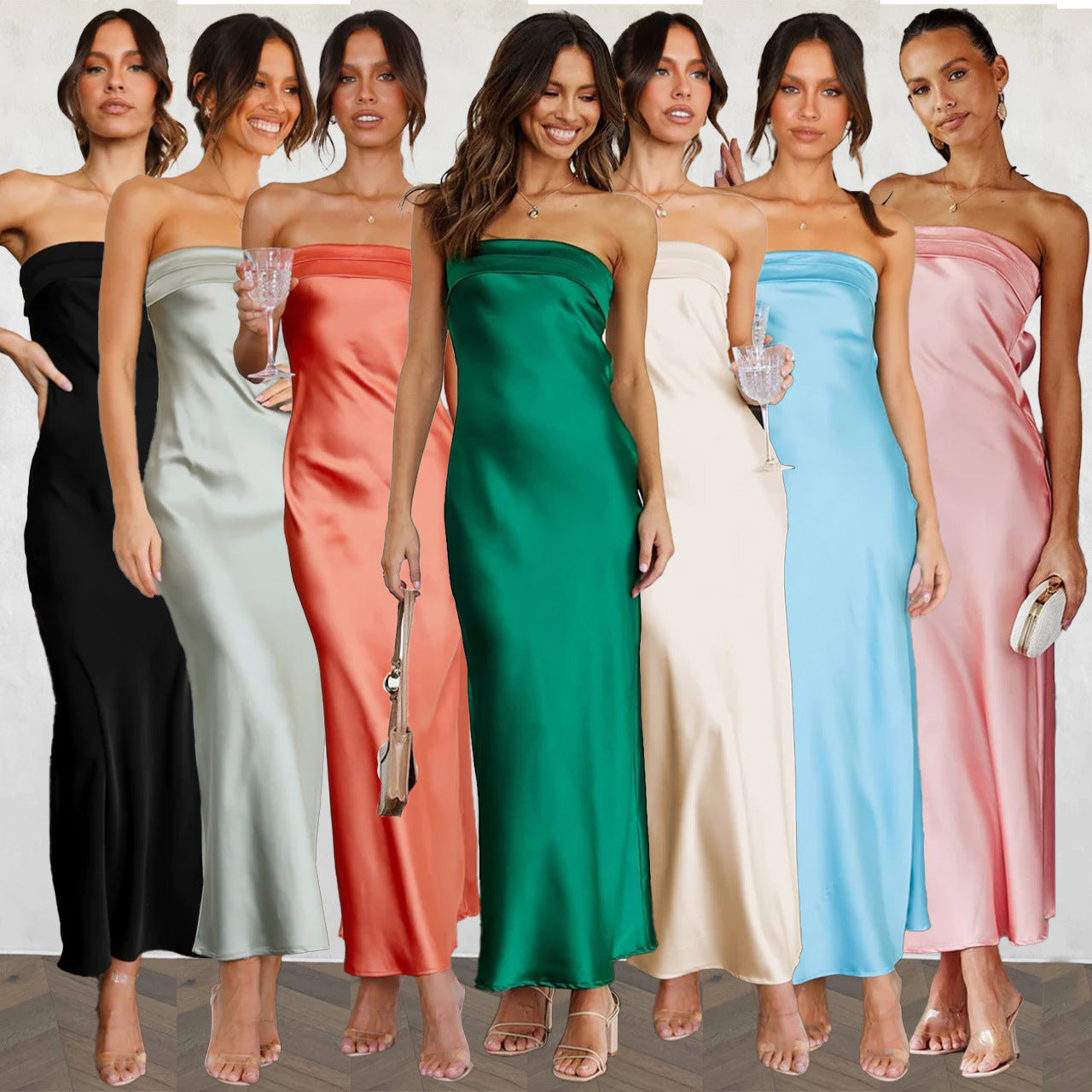 Satin Open Back Strapless Dress