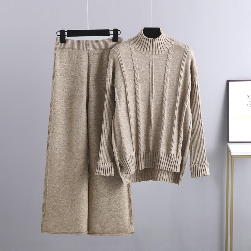 Mock Neck Cable Knitted Two Piece Set
