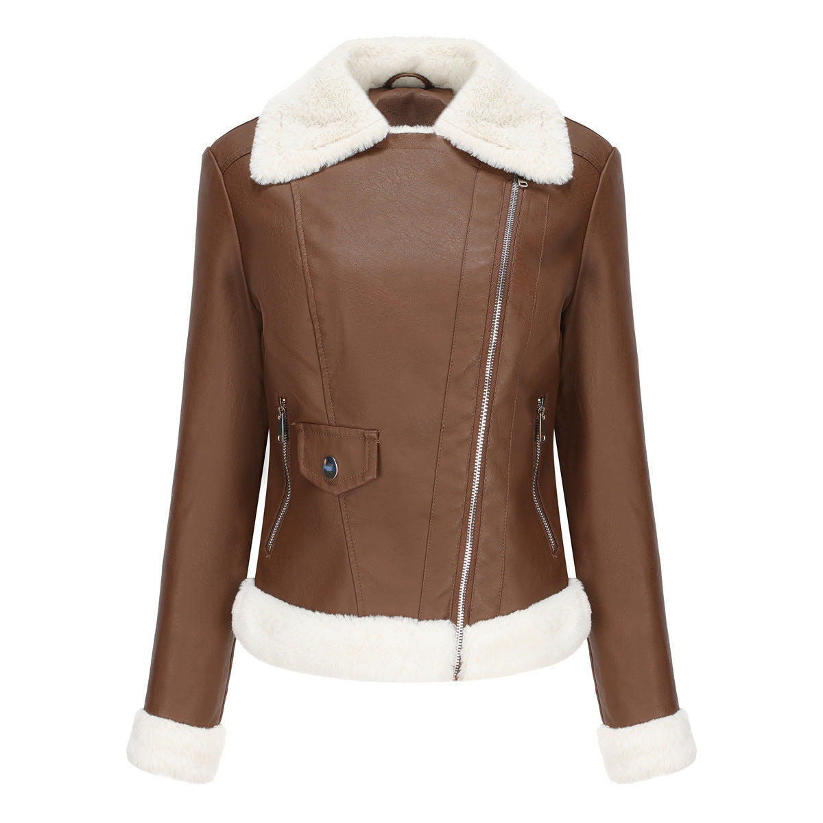 Fleece Trims Leather Jacket
