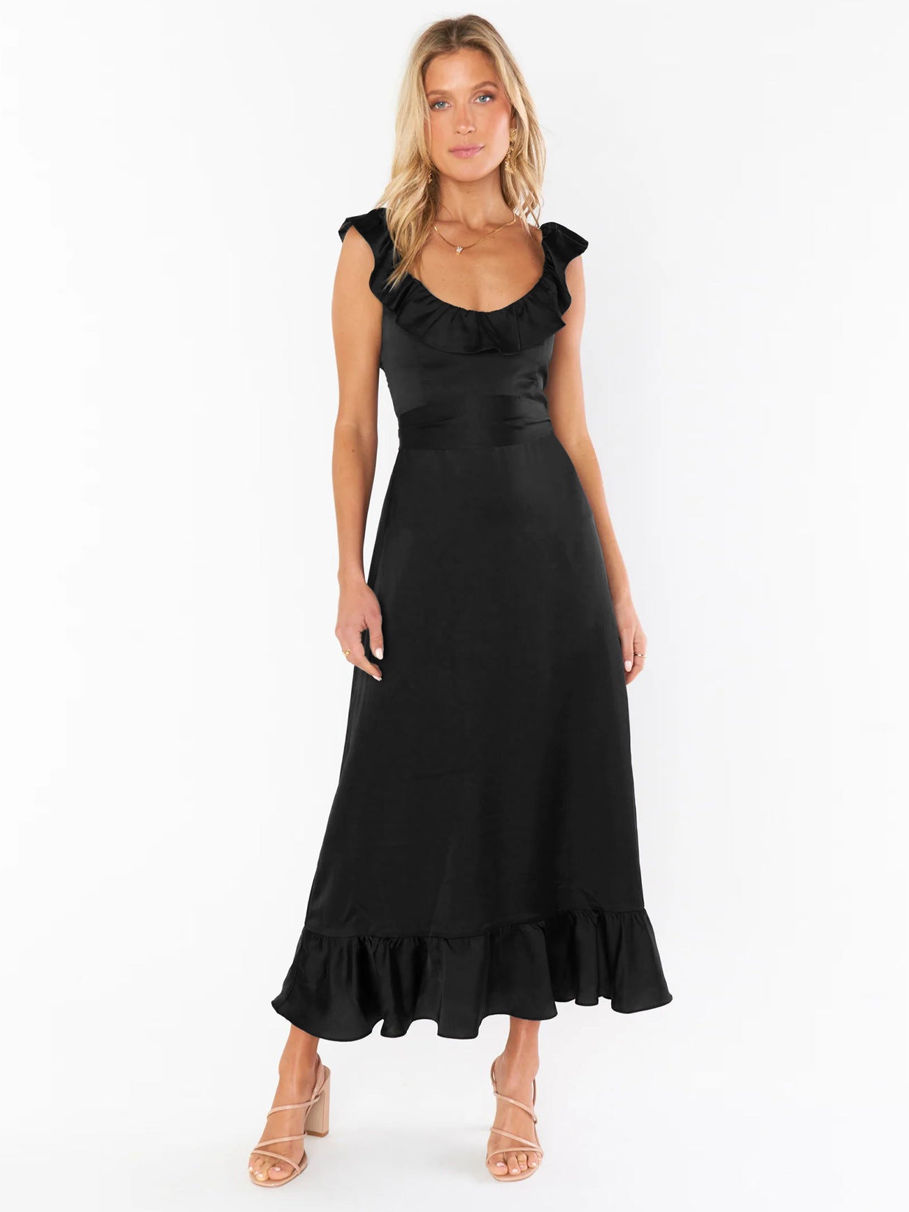 Ophelia Ruffled Satin Elegant Sleeveless Occasion Dress