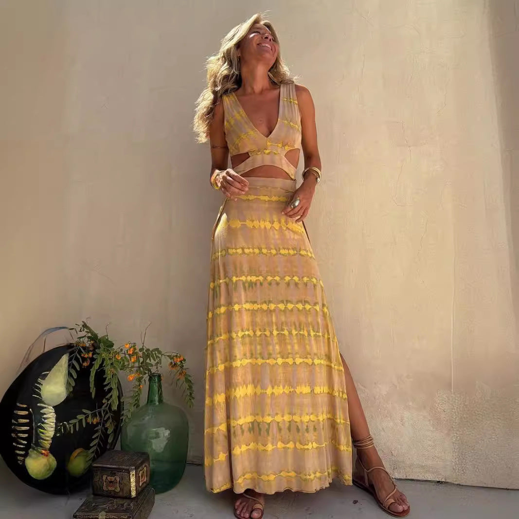 Printed V neck Slim Fit Dress