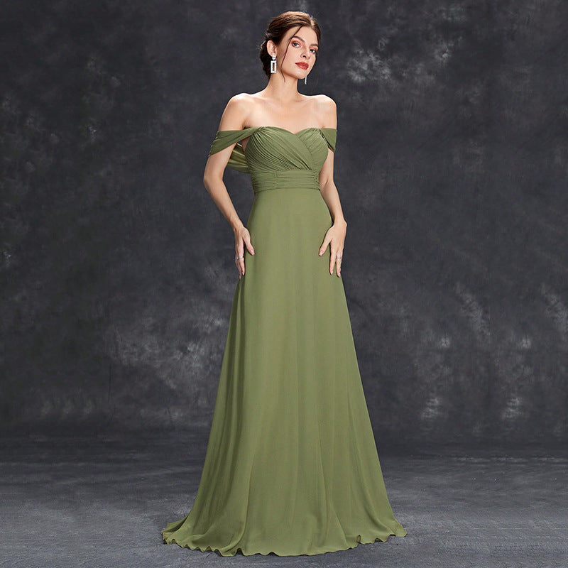 Off Shoulder Evening Dress Women Cocktail Green Chiffon