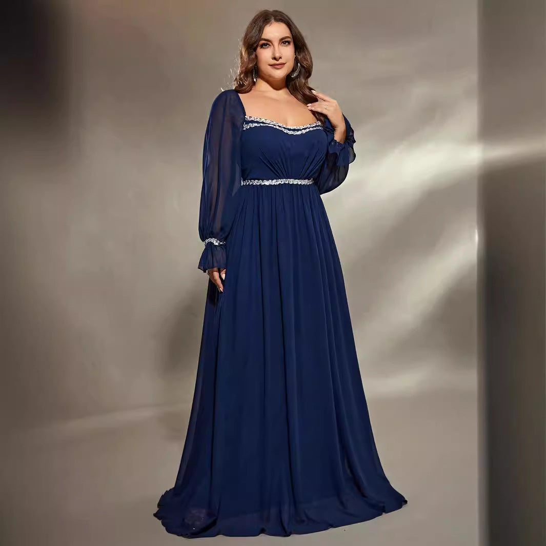 Evening Dress Plus Size Chiffon Long Sleeve Evening Dress