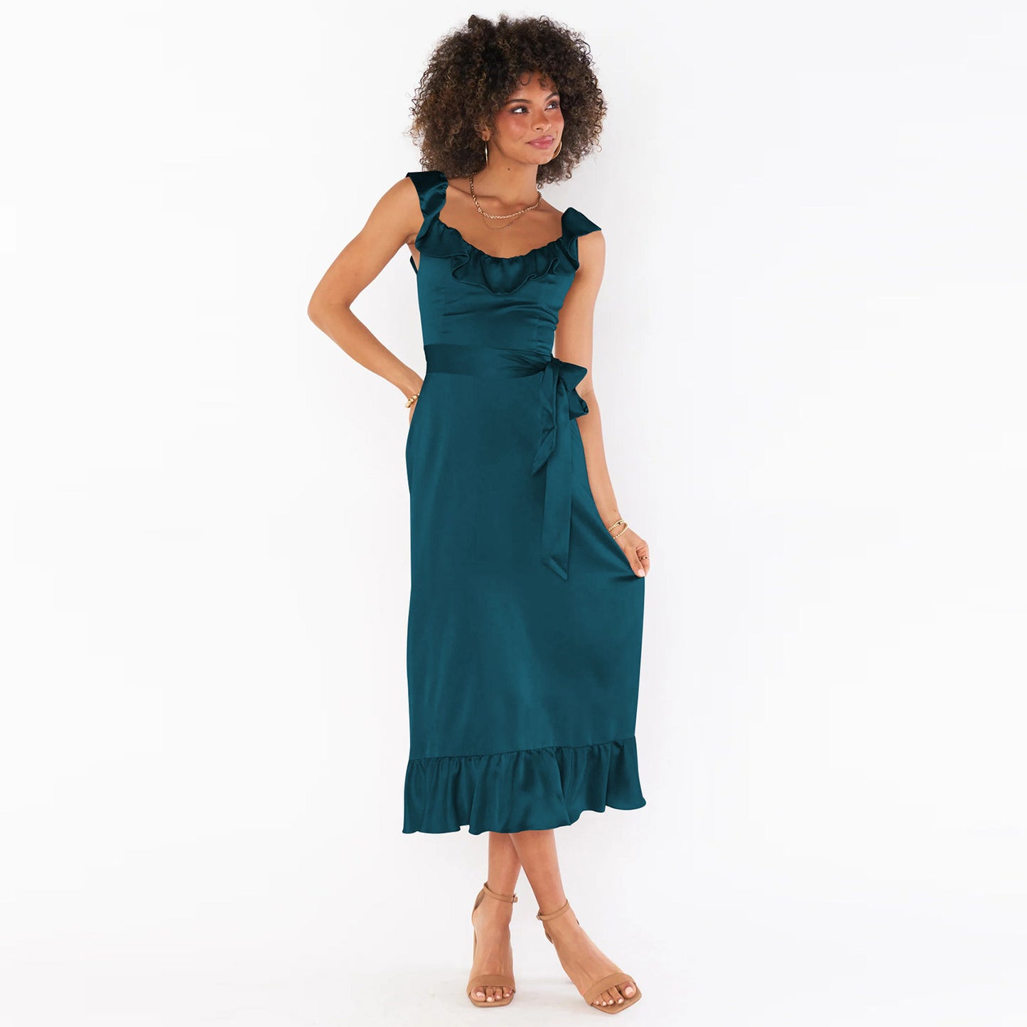 Ophelia Ruffled Satin Elegant Sleeveless Occasion Dress