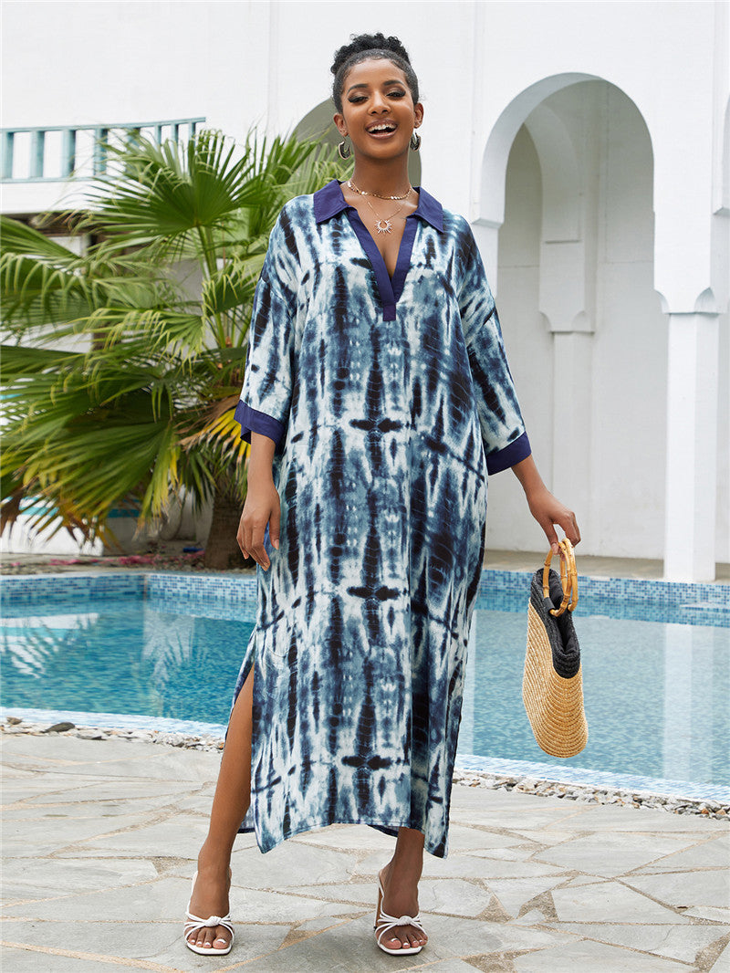 Printed V Neck Kaftan