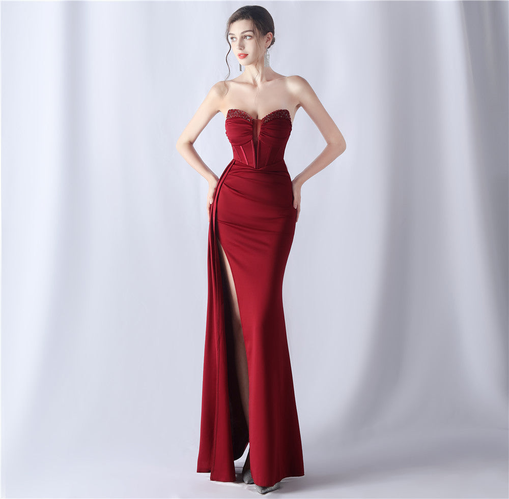 Sexy Strapless Solid Formal Gown