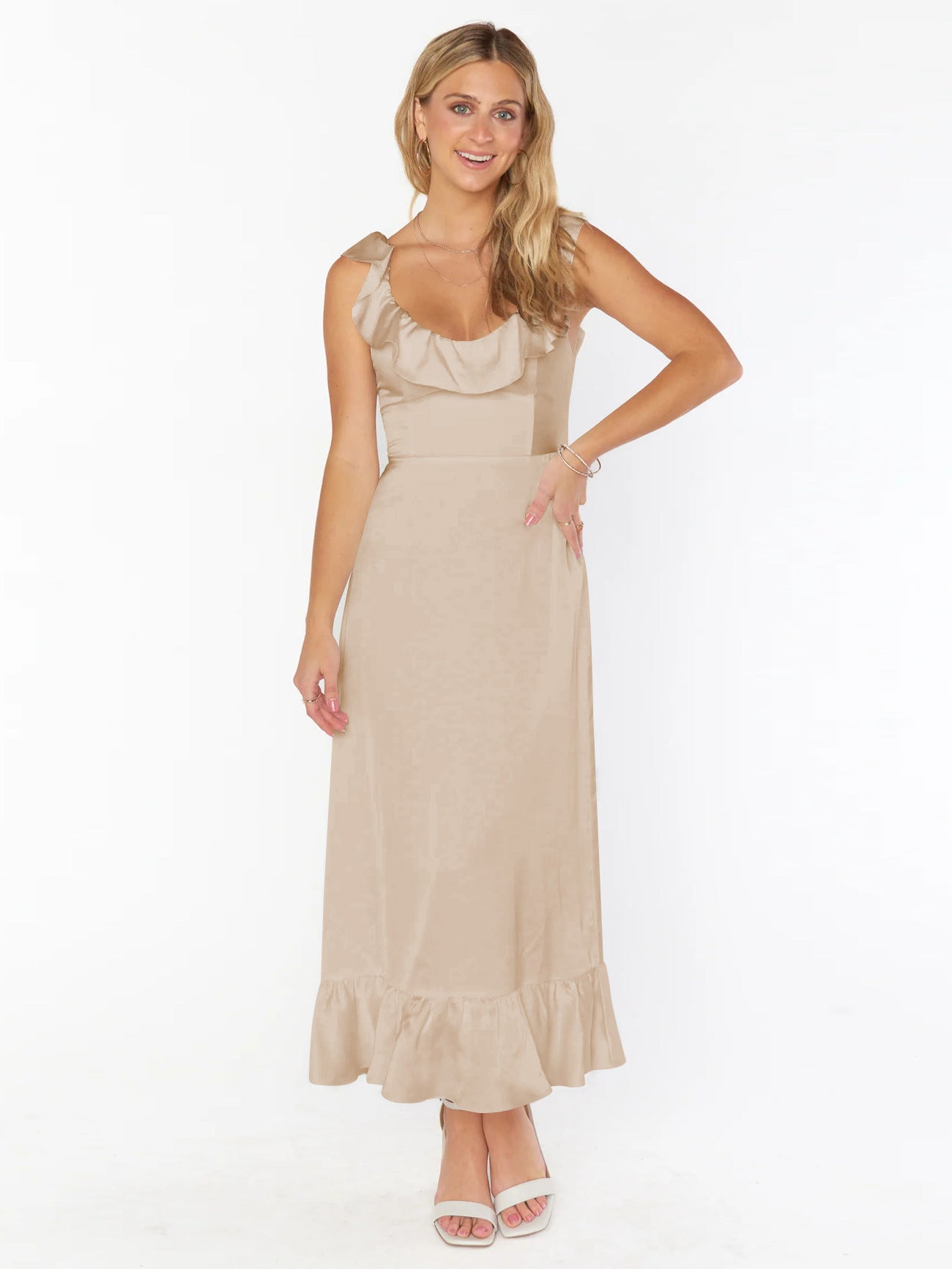 Ophelia Ruffled Satin Elegant Sleeveless Occasion Dress