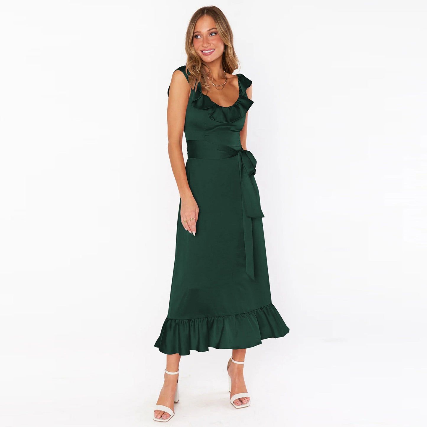 Ophelia Ruffled Satin Elegant Sleeveless Occasion Dress