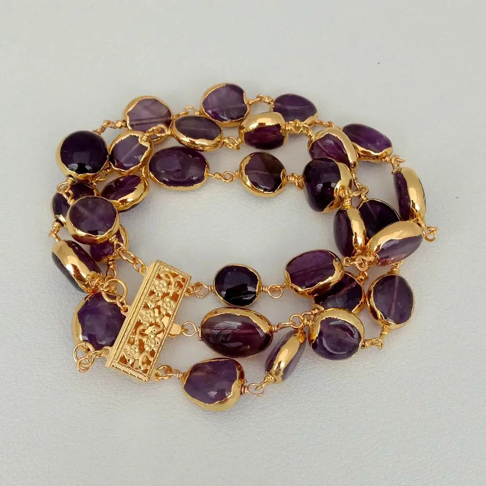 Natural Amethyst Oval Wrap Bracelet