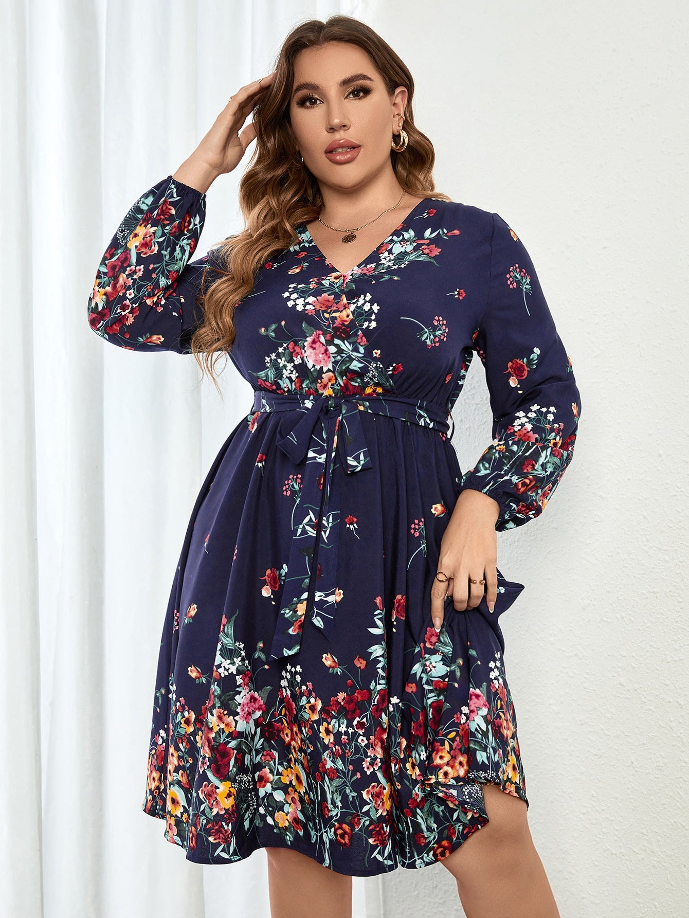 Plus Size Elegant Midi Floral Dress
