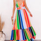 Rainbow Striped Printed Lace V Neck Dress