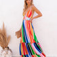Rainbow Striped Printed Lace V Neck Dress