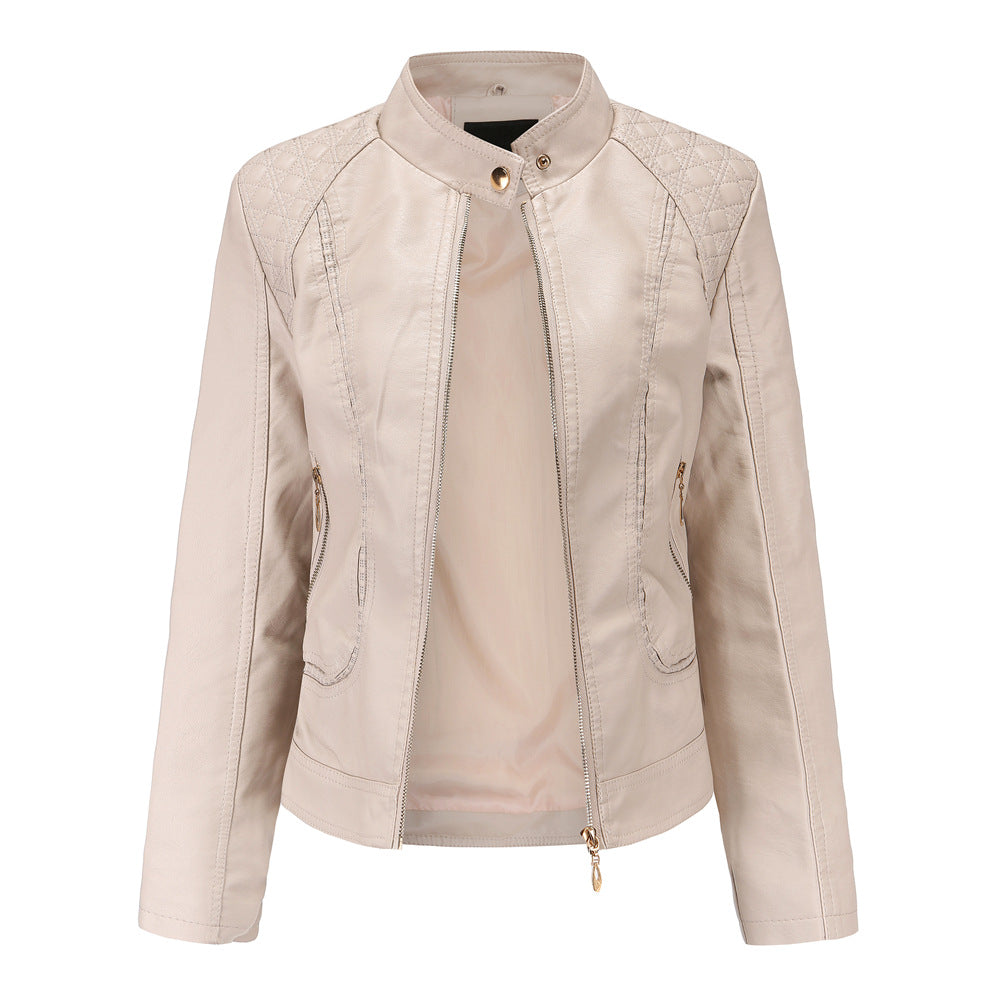 Stand Collar Faux Leather Jacket