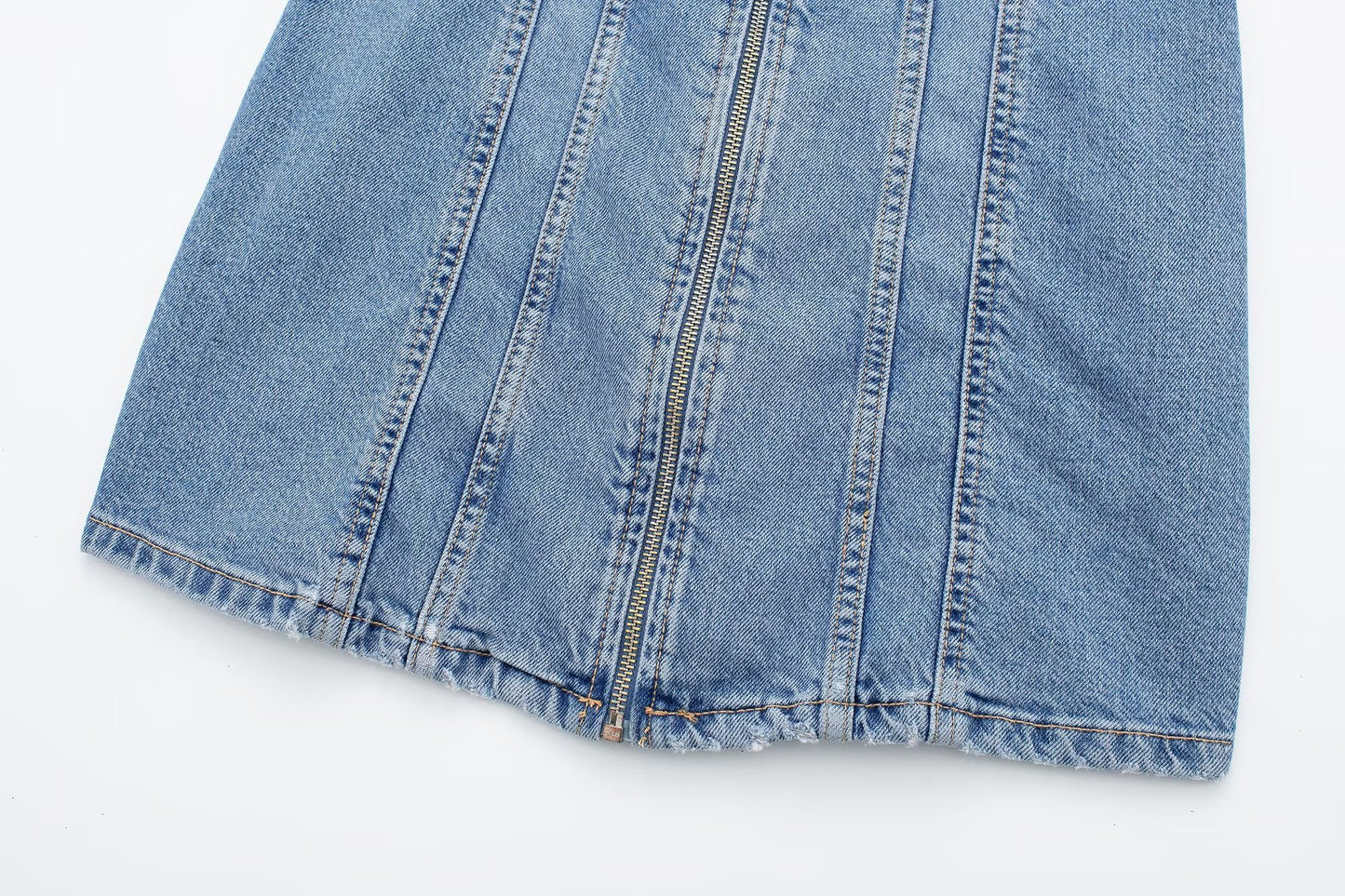 Retro Overalls Zip Up Collared Sleeveless Denim Dress