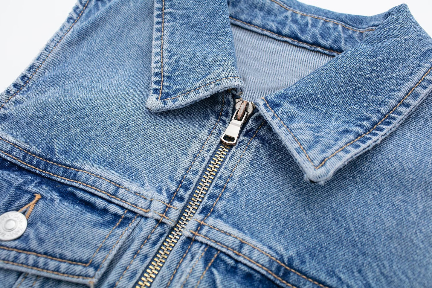 Retro Overalls Zip Up Collared Sleeveless Denim Dress