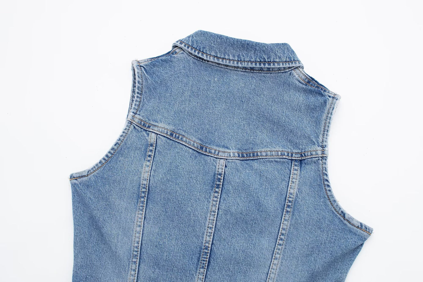 Retro Overalls Zip Up Collared Sleeveless Denim Dress