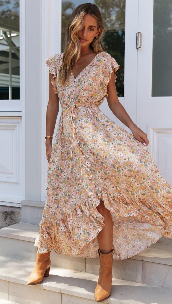 V neck Printed Dress