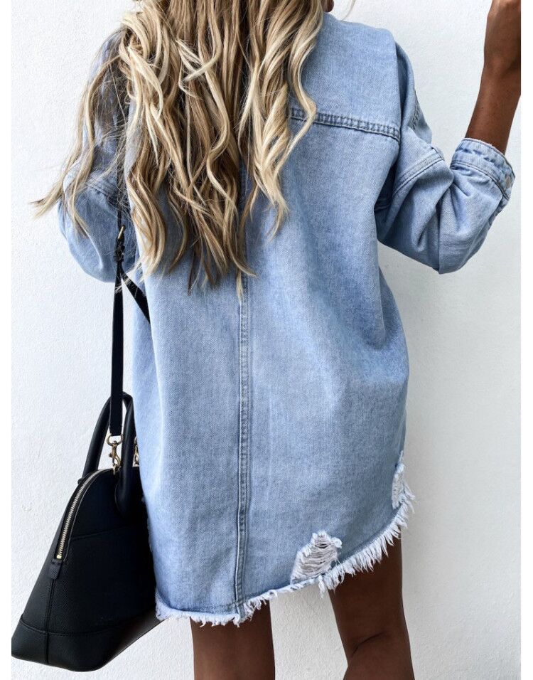 Mid-Length Batwing Sleeve Denim Shacket