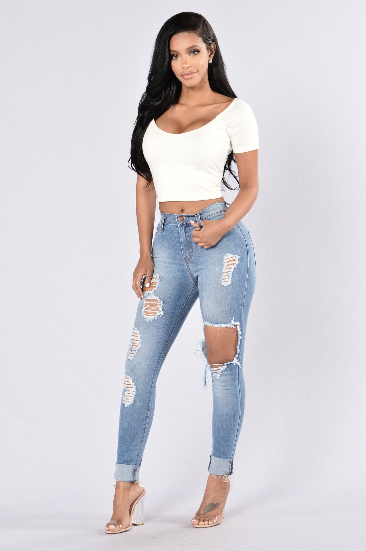 Ripped Pencil Tapered Jeans