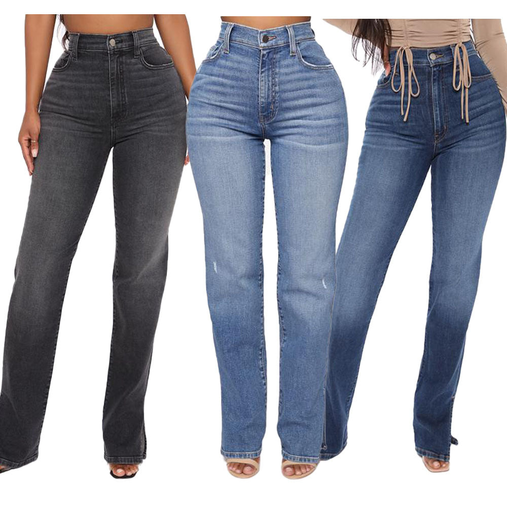 High Waist Slit Straight Leg Jeans