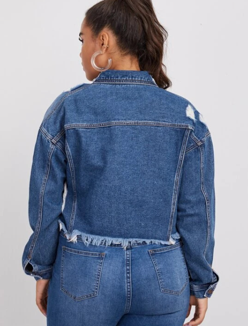 Plus Size Ripped Denim Jacket Coat