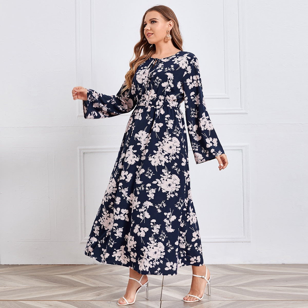 Flare Sleeves Elegant Ankle Length Dress