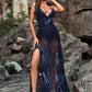 Dora Sexy Deep V Plunge Lace Up Sequined Gown