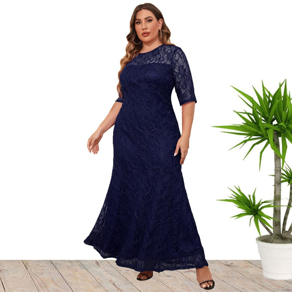 Elegant Lace Short Sleeves Maxi Dress