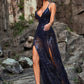 Dora Sexy Deep V Plunge Lace Up Sequined Gown
