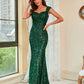 Audrey Elegant Green Sequined Evening Gown