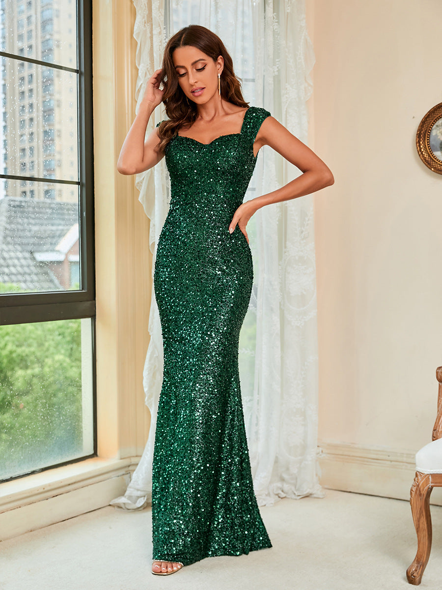 Audrey Elegant Green Sequined Evening Gown