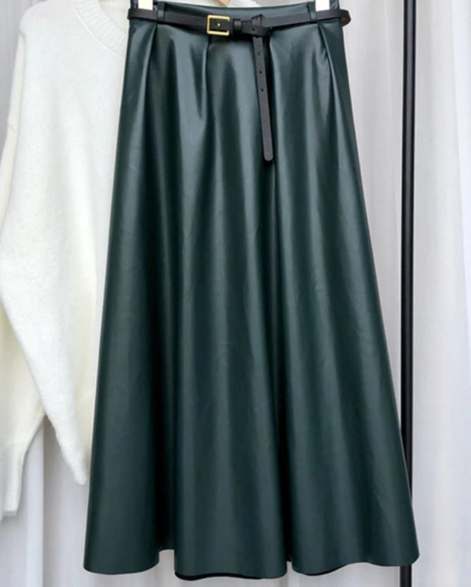 Ginger Classic Faux Leather Long Skirt