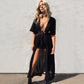 Slubbed Fabric Stitching Lace Beach Cover up Sexy Cardigan Vacation Sun Protection Shirt Bikini Cover