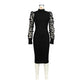 Mesh Sleeves High ollar Dress