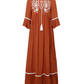 Bohemian Embroidered Solid Color Slit Tunic Dress