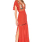 Belted Embroidered Butterfly Sleeve Maxi