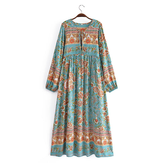 Spring Summer Women Clothing Bohemian Positioning Printing Large Maxi Dress