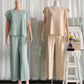Solid Color Sleeveless Sweater Vest & Wide Leg Pants Sets