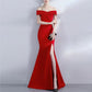 Off Shoulder Solid High Slit Gown