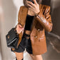 Faux Leather Double Breasted Blazer Loose Faux Leather