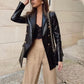 Faux Leather Double Breasted Blazer Loose Faux Leather