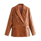 Faux Leather Double Breasted Blazer Loose Faux Leather
