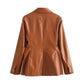 Faux Leather Double Breasted Blazer Loose Faux Leather