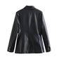 Faux Leather Double Breasted Blazer Loose Faux Leather