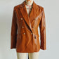 Faux Leather Double Breasted Blazer Loose Faux Leather