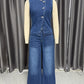 Sleeveless Vest Wide Leg Denim Two Piece Sets