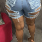 Cropped and Ripped Stretch Denim Shorts