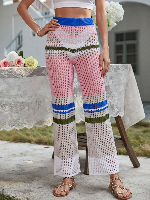 Knitted Mid-Waist Straight Casual Crochet Pants